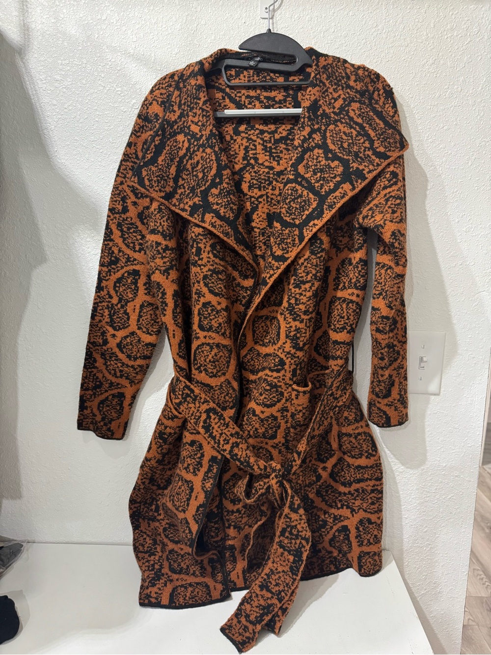 Angeleno Orange & Black Animal-Print Sweater Coat Long Cardigan